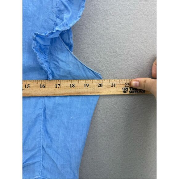 120% Lino Womens Blue Linen Flutter Eyelet Tiered Button Down Midi Dress Size 44 - Picture 4 of 11